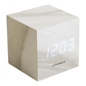 Cloudnola Block Clock Block Alarm Clock White Marble Small Bedside Table Clock
